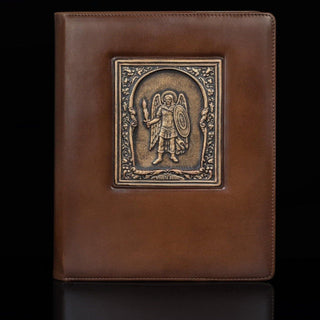 Шкіряний блокнот ручної роботи архангел міхаїл  коричневий