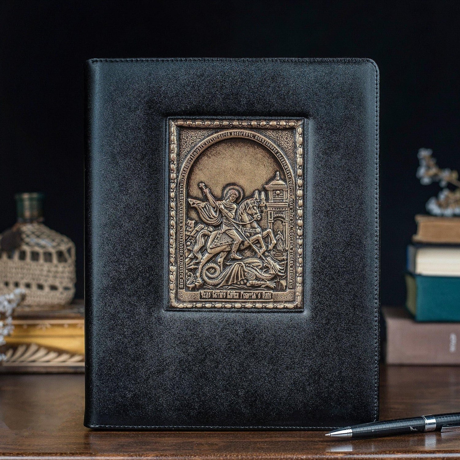 Кожаный блокнот А4 "Георгий Победоносец"- Privilege Handmade Діловий записник шкіра